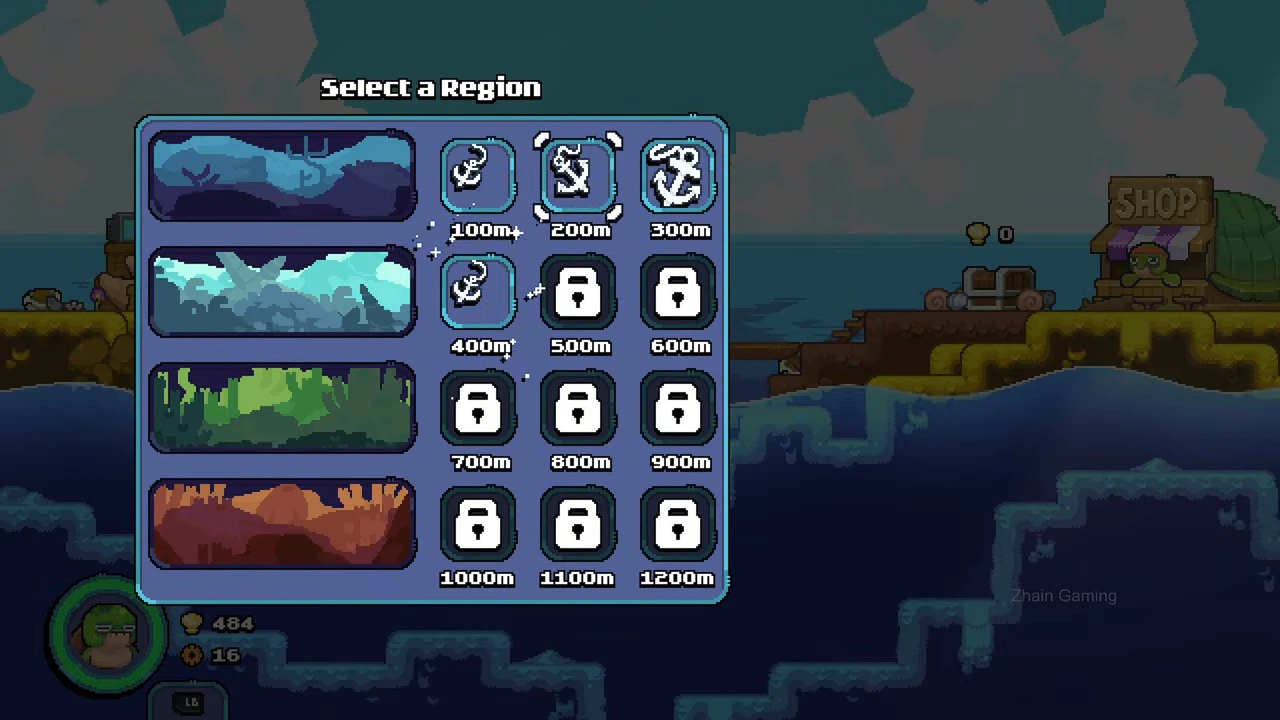 Region selector has an available 400 m button while 500 m and 600 m retain padlocks