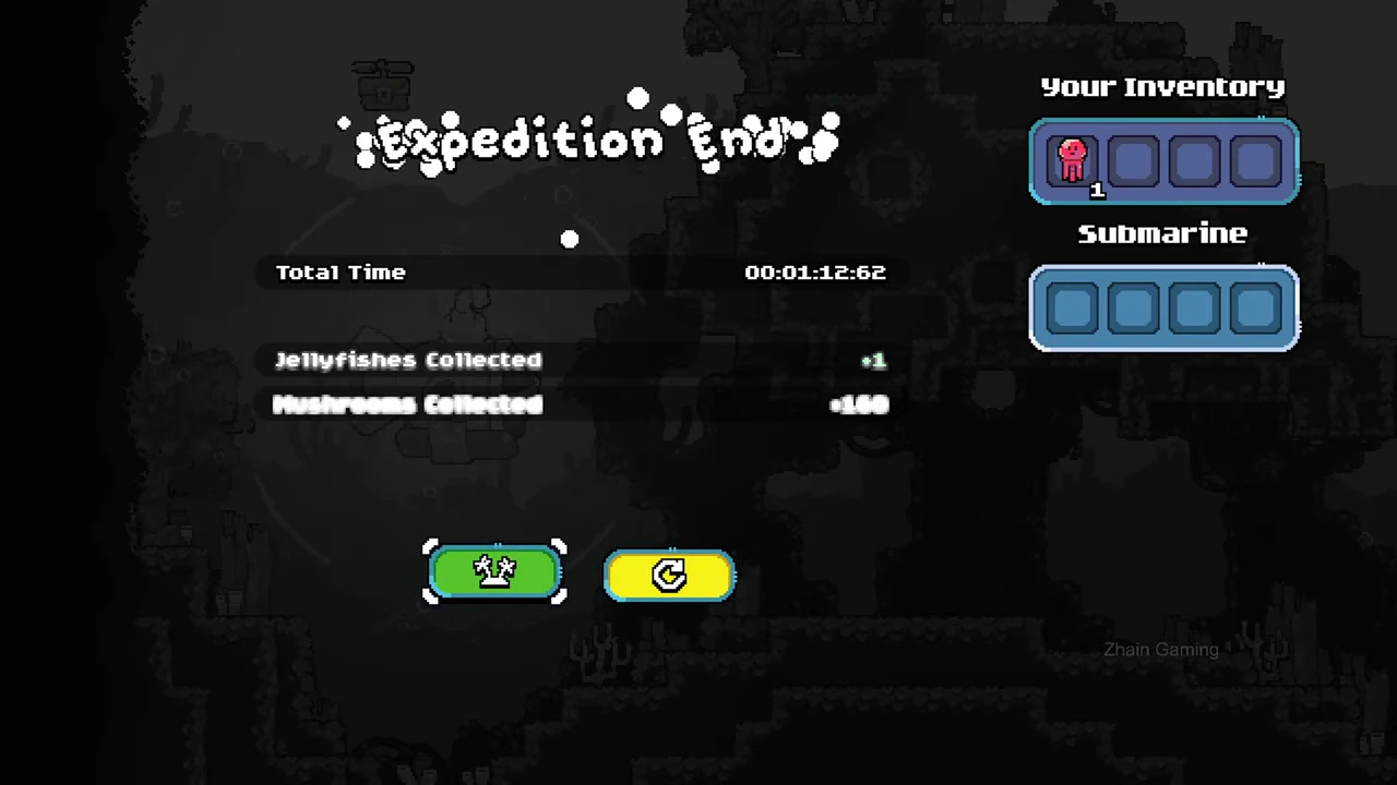 Expedition End shows Jellyfishes Collected plus1 and one red jellyfish in Your Inventory